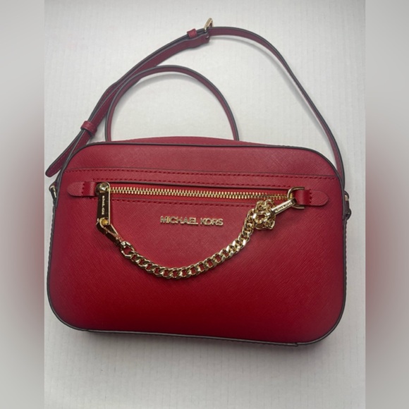 Michael Kors Cherry Red Crossbody Bag with Gold Chain - Picture 1 of 4